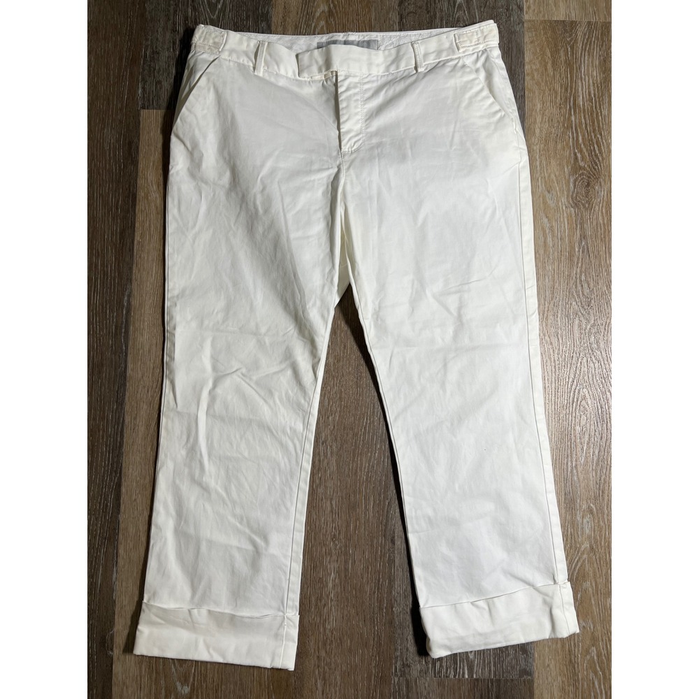 Old Navy Chino Pants Womens 10 White Good Mid Rise Cuffed Straight Leg Stretch